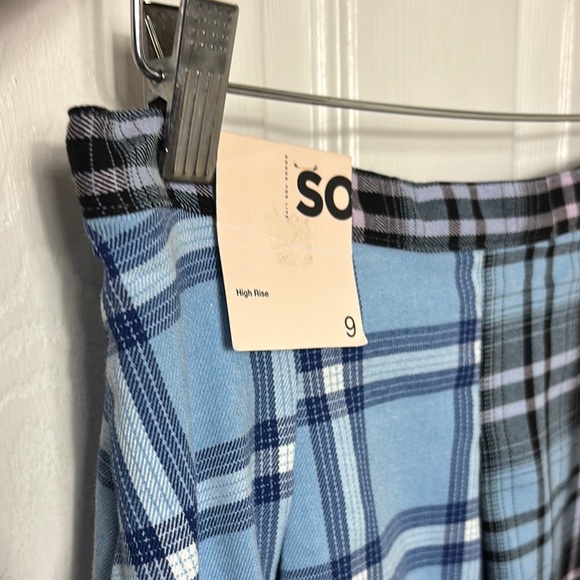 NEW NWT SO Blue Purple Plaid Spliced Pleated High rise  Skirt Mini Skirt Size 9 - Picture 8 of 9